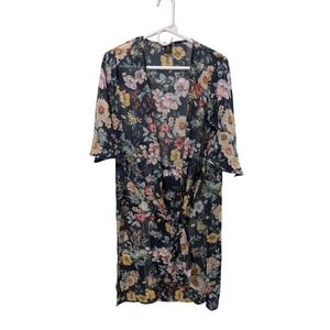 Lildy‎ Floral Kimono Tie-Front Duster Cardigan Sheer Bohemian S-M
